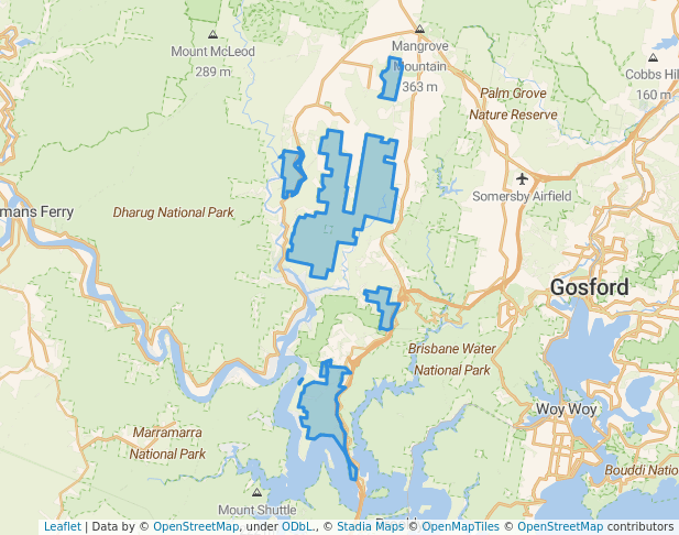walking in Popran National Park map in Calga