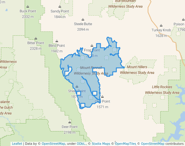 walking in Mount Pennell Wilderness Study Area map in Torrey