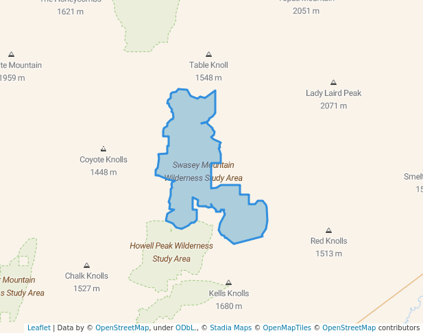 walking in Swasey Mountain Wilderness Study Area map in Delta