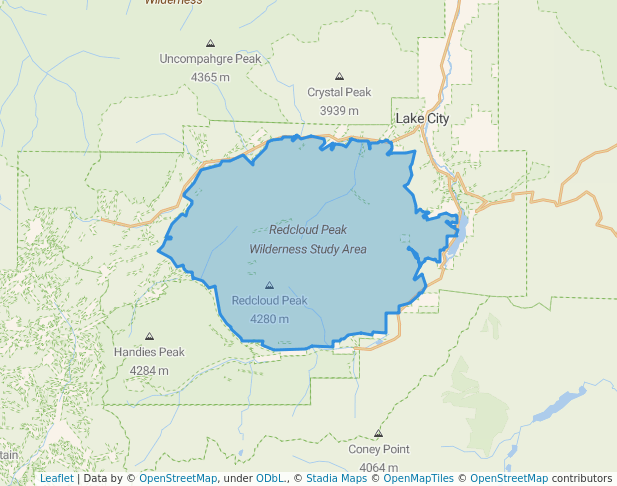 walking in Redcloud Peak Wilderness Study Area map in Lake City