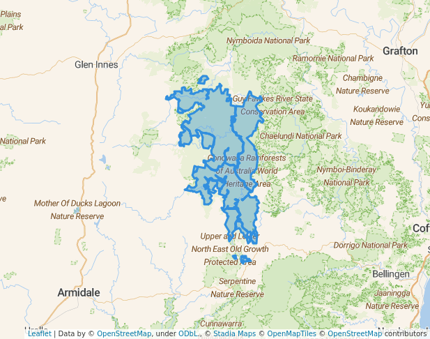 walking in Guy Fawkes River National Park map in The Gulf