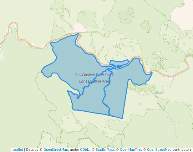 walking in Guy Fawkes River State Conservation Area map in Dalmorton