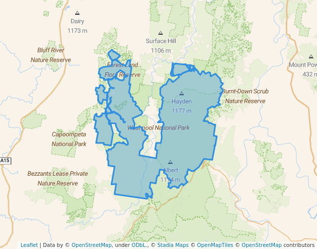 walking in Washpool National Park map in Rocky River