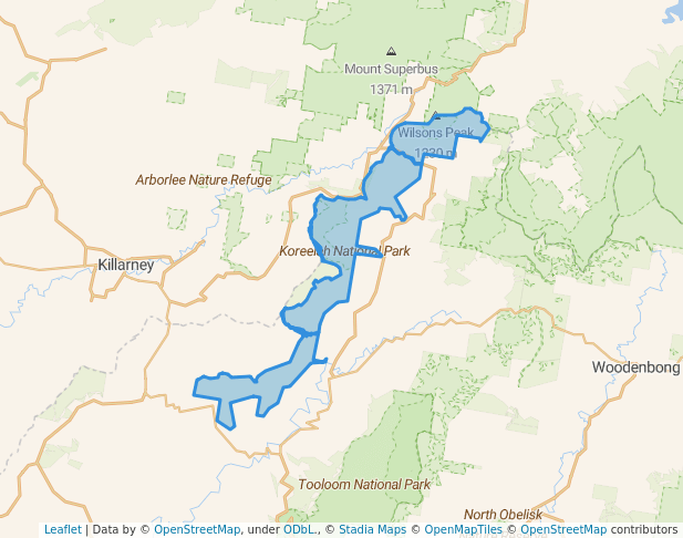 walking in Koreelah National Park map in Legume