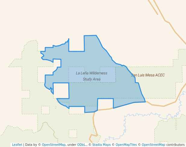 walking in La Leña Wilderness Study Area map in San Ysidro