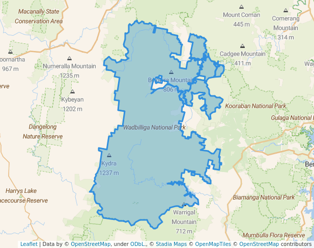 walking in Wadbilliga National Park map in Murrah