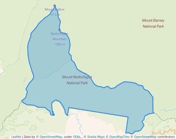 walking in Mount Nothofagus National Park map in Legume