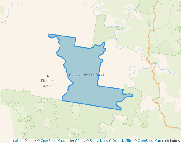 walking in Cataract National Park map in Boorook