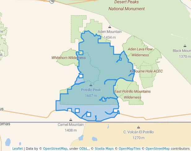 walking in West Potrillo Mountains Wilderness Study Area map in Anthony