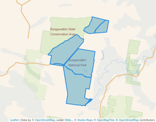 walking in Bungawalbin National Park map in Tatham