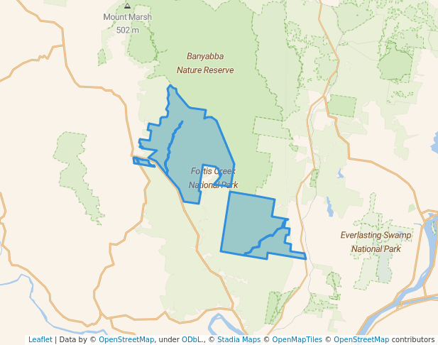 walking in Fortis Creek National Park map in Fortis Creek