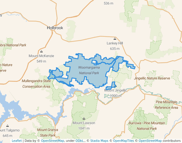 walking in Woomargama National Park map in Bowna