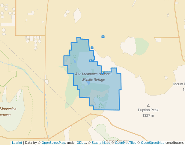 walking in Ash Meadows National Wildlife Refuge map in Amargosa Valley