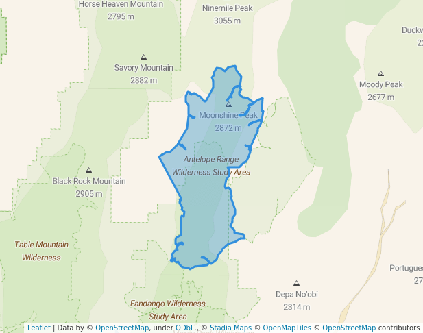 walking in Antelope Range Wilderness Study Area map in Tonopah