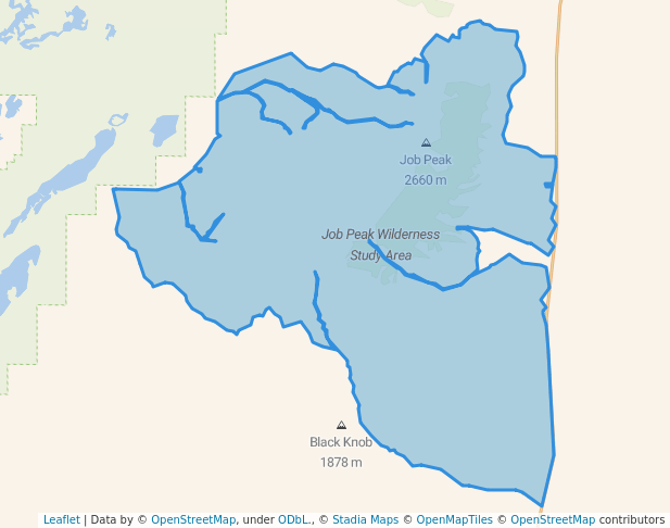 walking in Job Peak Wilderness Study Area map in Fallon