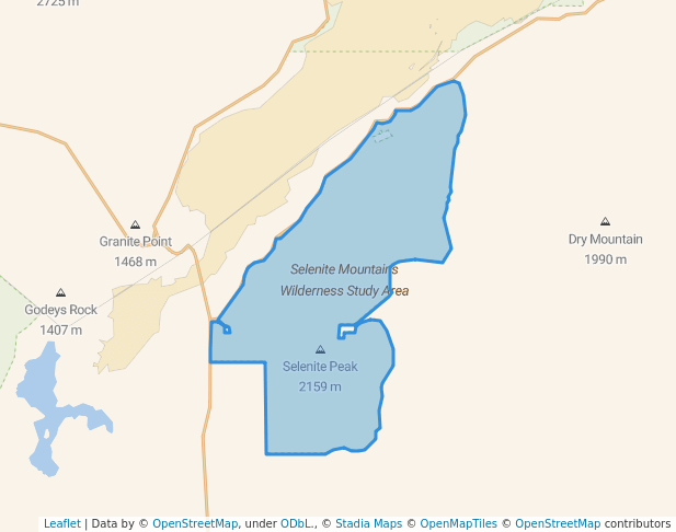 walking in Selenite Mountains Wilderness Study Area map in Empire