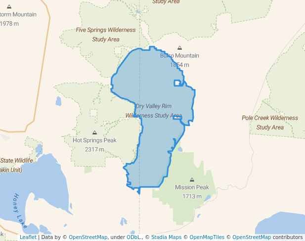 walking in Dry Valley Rim Wilderness Study Area map in Gerlach