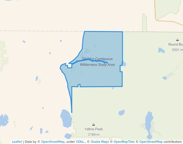walking in Sheldon Contiguous Wilderness Study Area map in Gerlach