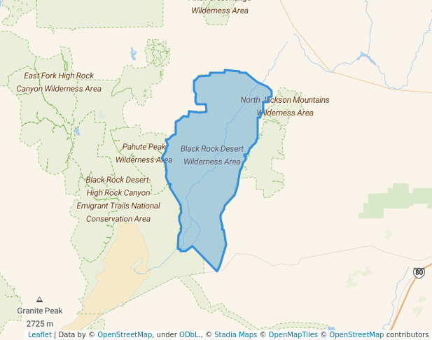 walking in Black Rock Desert Wilderness Area map in Winnemucca