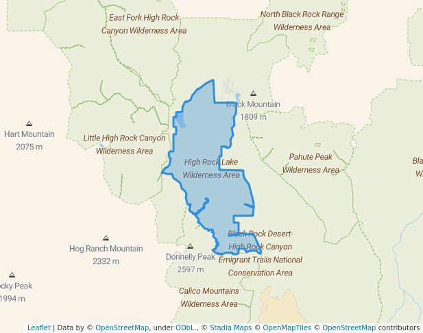 walking in High Rock Lake Wilderness Area map in Gerlach