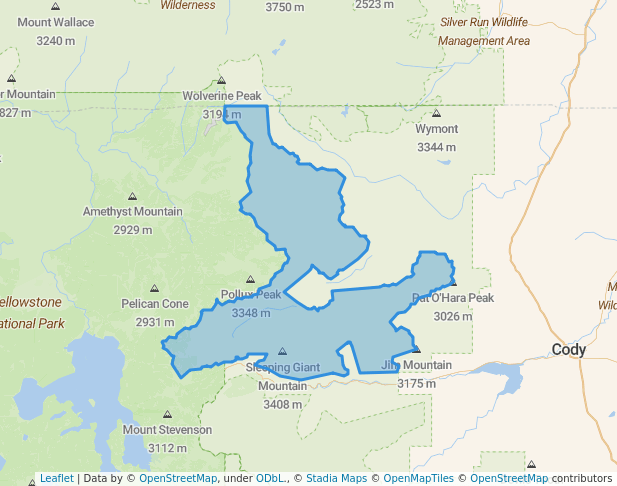 walking in North Absaroka Wilderness map in Cody