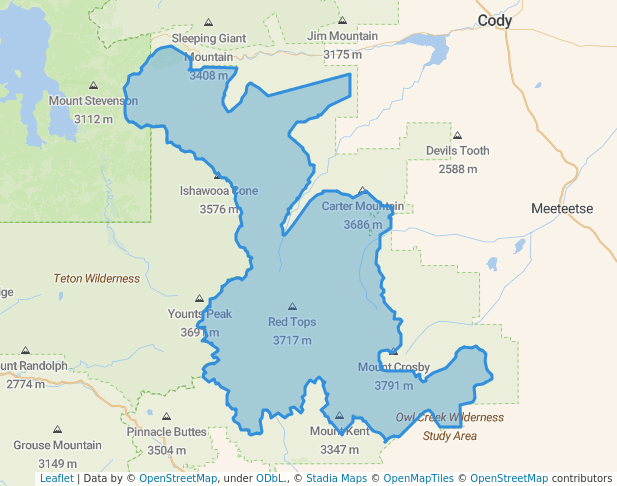 walking in Washakie Wilderness map in Cody