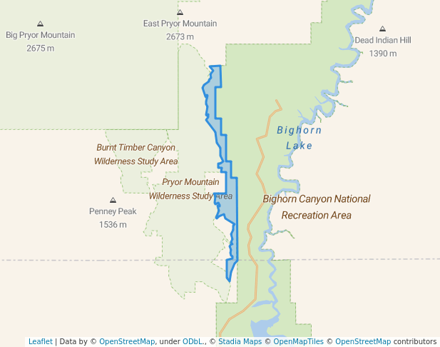 walking in Bighorn Tack-On Wilderness Study Area map in Bridger