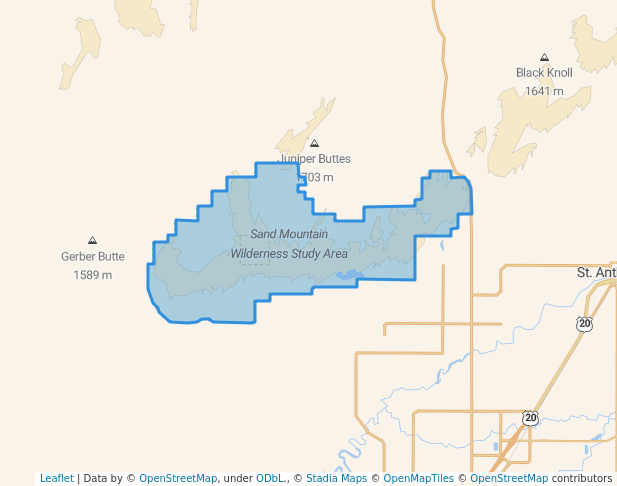 walking in Sand Mountain Wilderness Study Area map in Saint Anthony