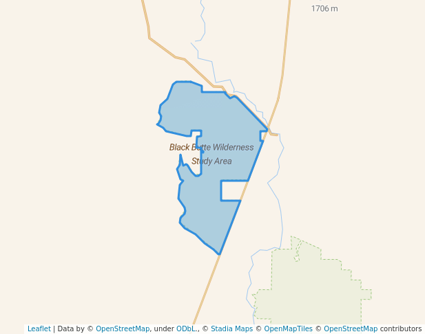walking in Black Butte Wilderness Study Area map in Lone Star