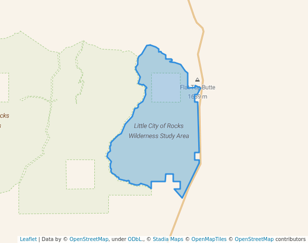 walking in Little City of Rocks Wilderness Study Area map in Gooding