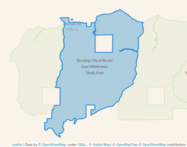 walking in Gooding City of Rocks East Wilderness Study Area map in Gooding