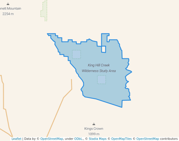 walking in King Hill Creek Wilderness Study Area map in King Hill