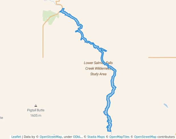 walking in Lower Salmon Falls Creek Wilderness Study Area map in Castleford
