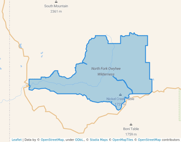 walking in North Fork Owyhee Wilderness map in Murphy