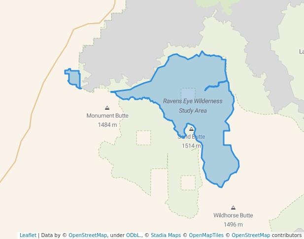 walking in Ravens Eye Wilderness Study Area map in Carey