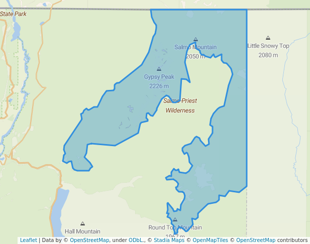 walking in Salmo-Priest Wilderness map in Metaline Falls