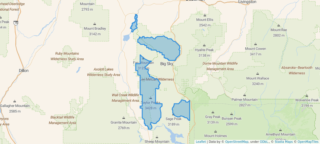walking in Lee Metcalf Wilderness map in Big Sky