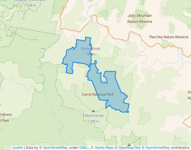 walking in Carrai State Conservation Area map in Carrai