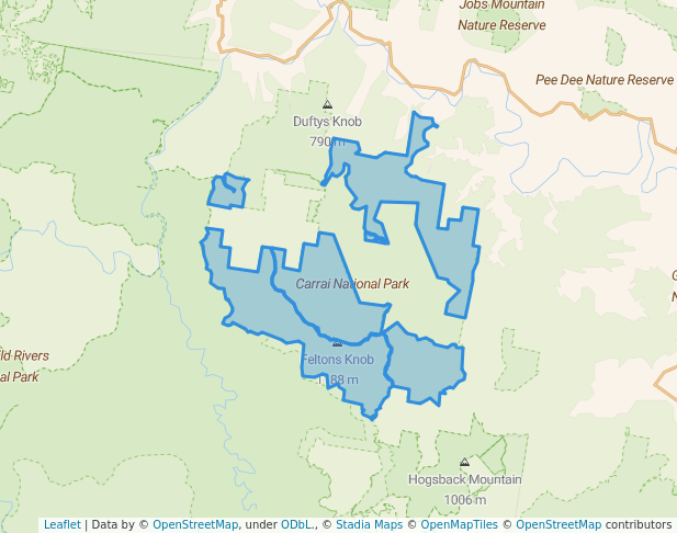 walking in Carrai National Park map in Carrai