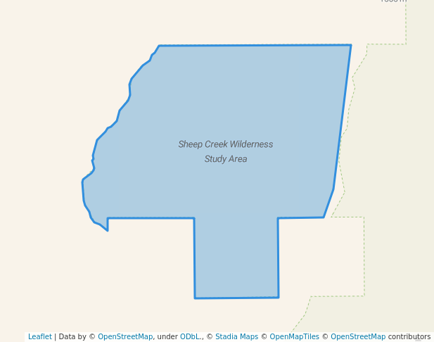 walking in Sheep Creek Wilderness Study Area map in Wolf Creek