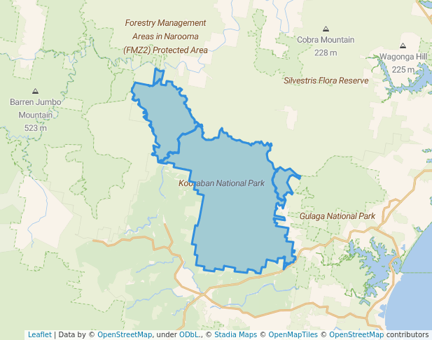 walking in Kooraban National Park map in Murrah