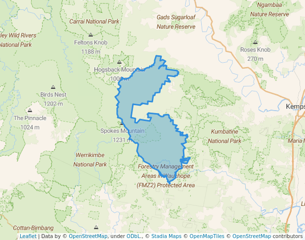 walking in Willi Willi National Park map in Moparrabah