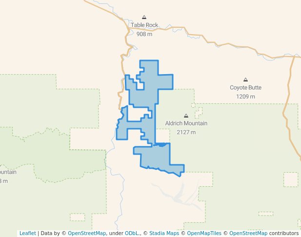 walking in Aldrich Mountain Wilderness Study Area map in Dayville