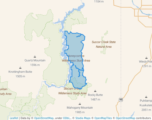 walking in Honeycombs Wilderness Study Area map in South Mountain