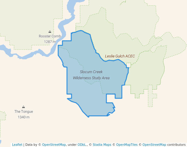 walking in Slocum Creek Wilderness Study Area map in South Mountain