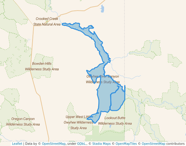 walking in Owyhee River Canyon Wilderness Study Area map in South Mountain