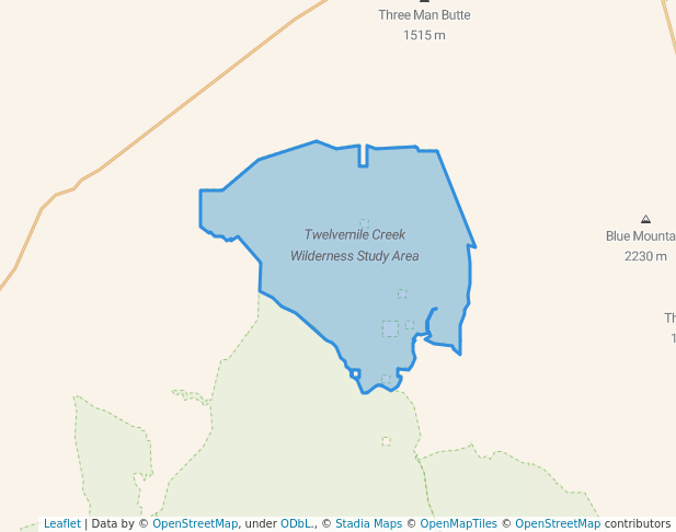 walking in Twelvemile Creek Wilderness Study Area map in South Mountain
