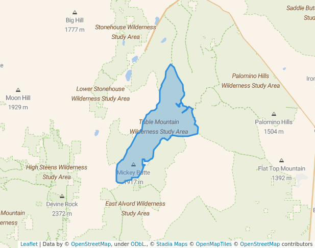 walking in Table Mountain Wilderness Study Area map in Princeton