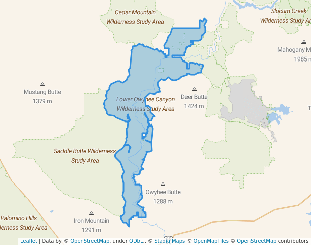 walking in Lower Owyhee Canyon Wilderness Study Area map in South Mountain
