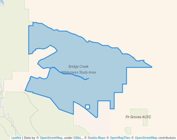 walking in Bridge Creek Wilderness Study Area map in Diamond